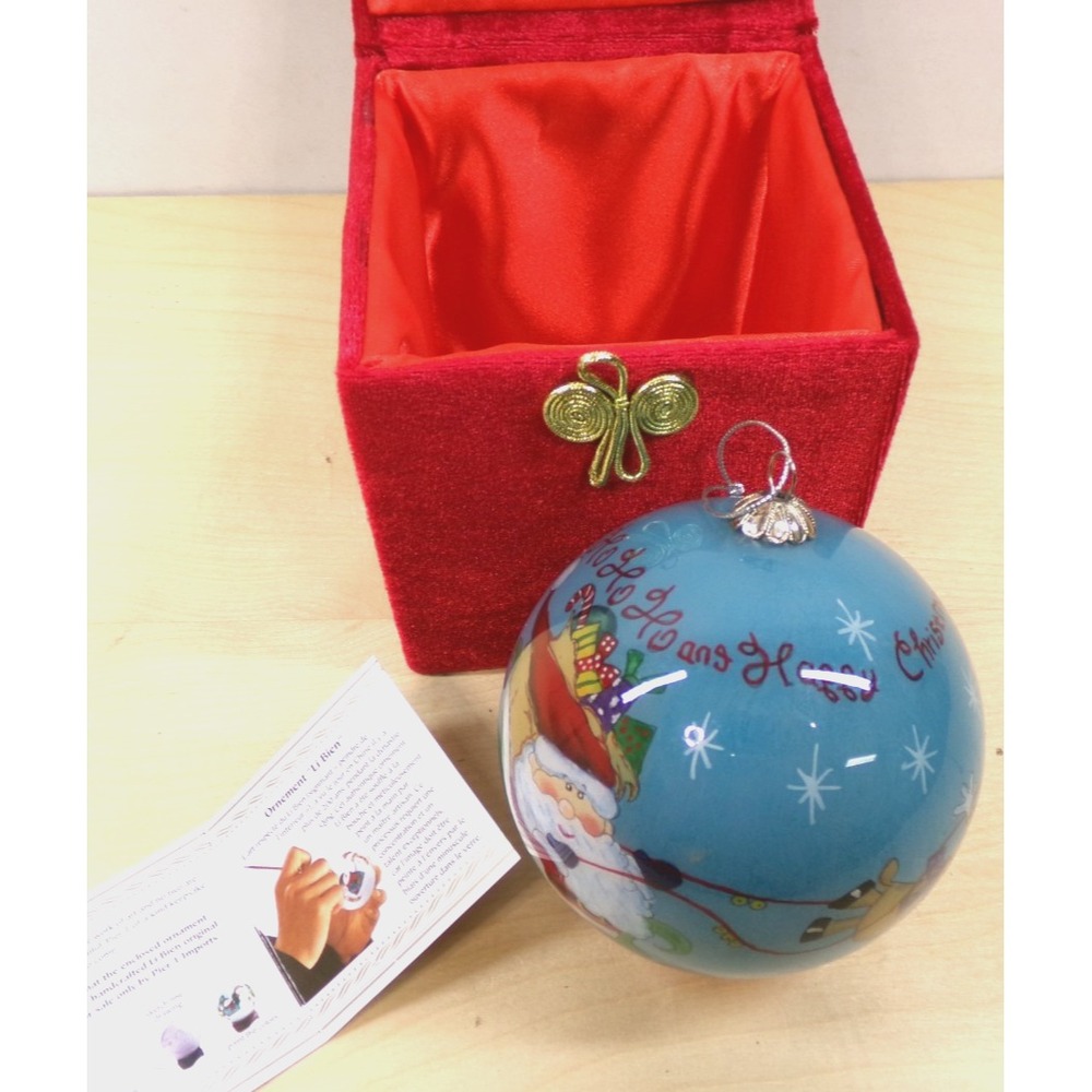 Pier 1 Christmas Ornament Li Bien in Velvet‎ Box Ho Ho Ho Happy Christmas 2013